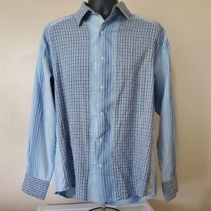 Fizz blue plaid and striped contrast shirt mens L